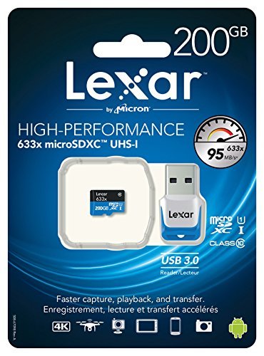 Lexar High-Performance microSDXC 633x 200GB UHS-I w/USB 3.0 Reader Flash Memory Card - LSDMI200BBNL633R