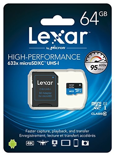 Lexar High-Performance microSDXC 633x 64GB UHS-I Card w/SD Adapter - LSDMI64GBBNL633A