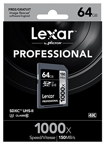 Lexar Professional 1000x 64GB SDXC UHS-II/U3 Card with Image Rescue 5 Software (LSD64GCRBNA1000)