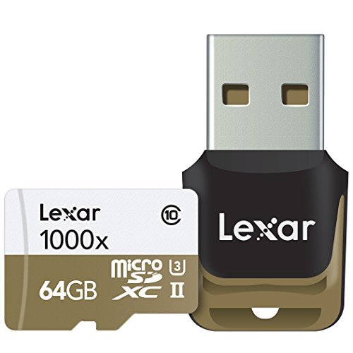 Lexar Professional 1000x microSDXC 64GB UHS-II/U3 (Up to 150MB/s Read) W/USB 3.0 Reader Flash Memory Card LSDMI64GCBNL1000R