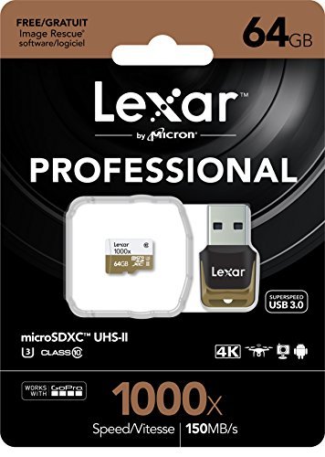 Lexar Professional 1000x microSDXC 64GB UHS-II/U3 (Up to 150MB/s Read) W/USB 3.0 Reader Flash Memory Card LSDMI64GCBNL1000R