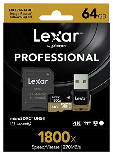 Lexar Professional 1800x microSDXC 64GB UHS-II W/USB 3.0 Reader Flash Memory Card - LSDMI64GCRBNA1800R