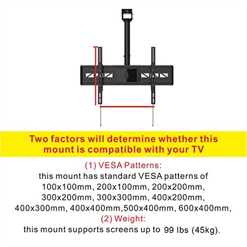 Loctek CM3 Full Motion Ceiling Curved TV Mount Fits most 32"-65" Samsung, LG, Vizio, TCL, Sharp LCD LED Plasma Screen Display