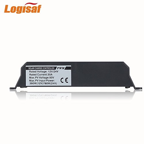 Logisaf 30A 12V/24V Solar Controller LCD Solar Panel Regulator Charge Controller Dual USB Port
