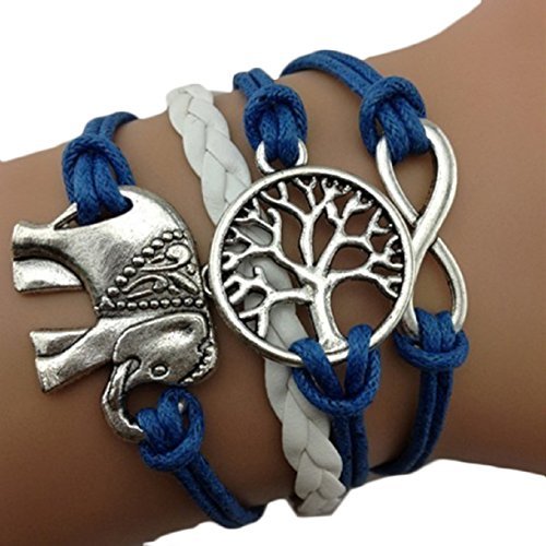 Lookatool® Handmade Charms Tree Elephant Knit Leather Rope Chain Bracelet Gift 