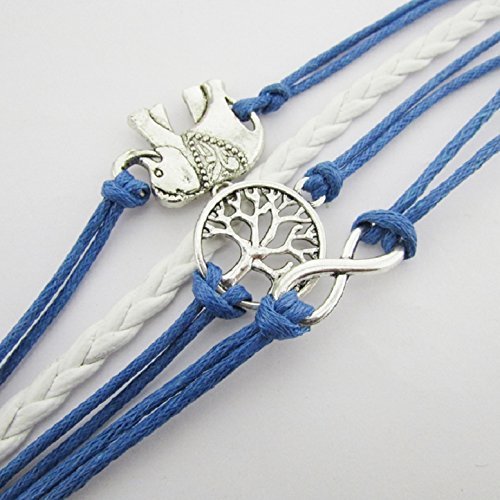 Lookatool® Handmade Charms Tree Elephant Knit Leather Rope Chain Bracelet Gift 