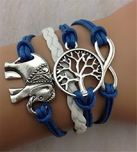 Lookatool® Handmade Charms Tree Elephant Knit Leather Rope Chain Bracelet Gift 