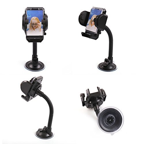LotFancy Cell Phone Holder - Mobile Phone Car Mount - 360° Rotation Windshield Dashboard Cradle for GPS iPhone 7 7Plus 6 6Plus 5S 5 5C Samsung Galaxy S7 Edge 6S Smartphones