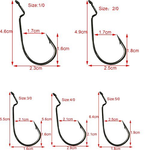 Luengo 50pcs 38105 1/0-5/0 Wide Gap Offset Worm Hooks Jig Fishing Hooks Set Fishhook Bass