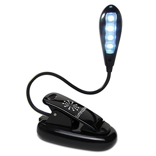 LuminoLite Rechargeable Extra-Bright 4 LED Book Light, Easy Clip On Reading Light, UL Certified AC Charger & USB Cable Included, 2 Brightness Settings, Soft Padded Clamp. Perfect for Bookworms