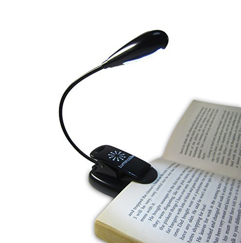 LuminoLite Rechargeable Extra-Bright 4 LED Book Light, Easy Clip On Reading Light, UL Certified AC Charger & USB Cable Included, 2 Brightness Settings, Soft Padded Clamp. Perfect for Bookworms