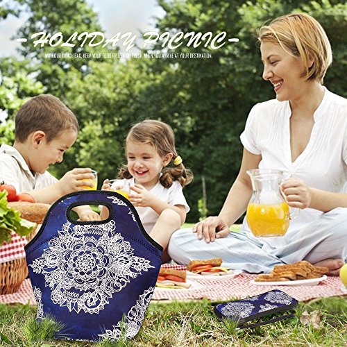 Lunch Bag Extra Large Insulated Lunch Box 13.5" x 13.5" x 7.5" Zipper Tote Bags With Wallte Pouch 6.5"L x 3.5H" (Navy Blue)