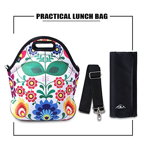 Lunch bag, ASILA Neoprene Reusable Lightweight Washable Insulated Lunch Tote/Lunch Box/Cooler Bag for Women, Adults, Kids, Girls with Shoulder Strap&Zip Closure (LLBB1005)