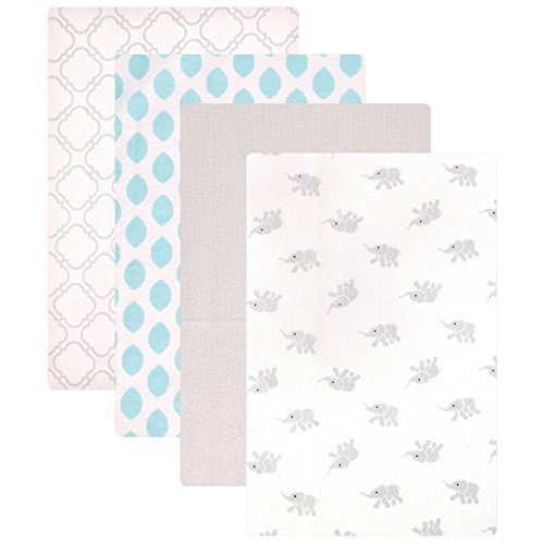 Luvable Friends Flannel 4 Piece Receiving Blankets, Elephant 