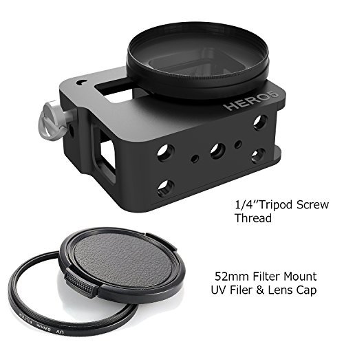 Luxebell C400 Aluminium Alloy Skeleton Thick Solid Protective Case Shell with 52mm Uv Filter for Gopro Hero 6 5 Camera - Wide Angle Mode Have No Vignetting