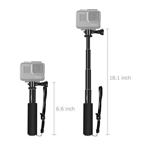 Luxebell Selfie Stick Telescopic Pole Pocket Purse Size with Phone Clip Holder for Gopro Hero 6 5, Session 5, Hero 4/3+/3/2 and Cellphone 6.6"-18.1" (Black)