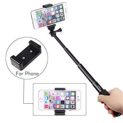 Luxebell Selfie Stick Telescopic Pole Pocket Purse Size with Phone Clip Holder for Gopro Hero 6 5, Session 5, Hero 4/3+/3/2 and Cellphone 6.6"-18.1" (Black)