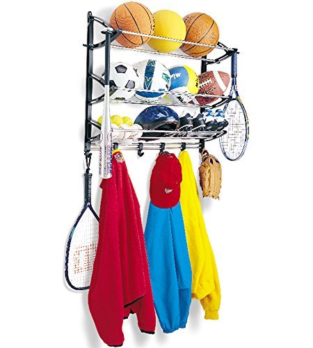 Lynk Sports Rack with Adjustable Hooks - Sports Equipment Organizer - Sports Gear Storage