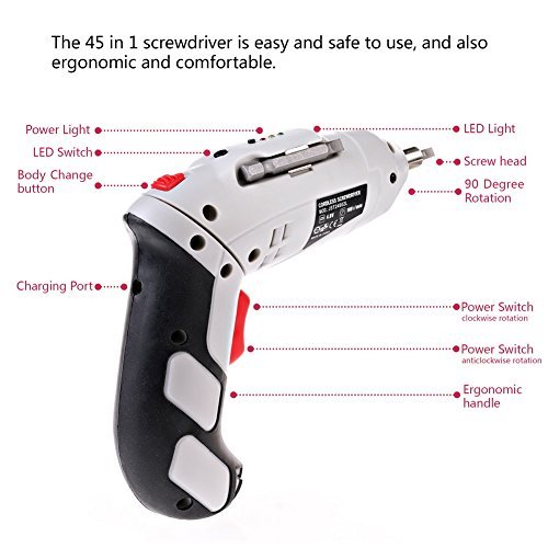 MAIKEHIGH 45 in 1 Cordless Drill Driver, Multi Function Electric Screw Drill Repair Tool Sets 4.8 V Screw Drivers for Home Work.(US Plug)