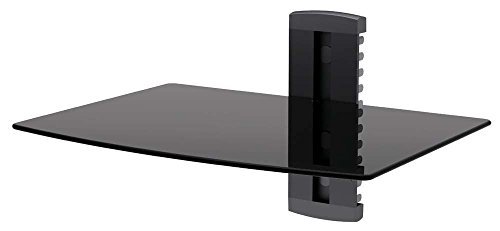 MANZOO Floating Shelves Wall Mounted Shelf with Strengthened Tempered Glass for DVD Players/cable Boxes/games Consoles/Tv Accessories, 1 Shelf, Black Glass Shelf