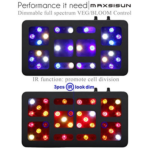 MAXSISUN Dimmable 300W LED Grow Light 12-band Full Spectrum Veg and Bloom Dimmers for Indoor Greenhouse Plants