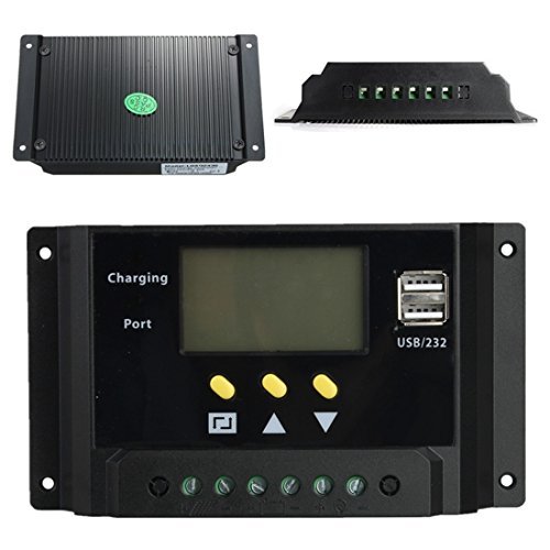 MOHOO 20A 12V/24V PWM Solar Panel Solar Regulator Charge Controller LCD USB Charge Port