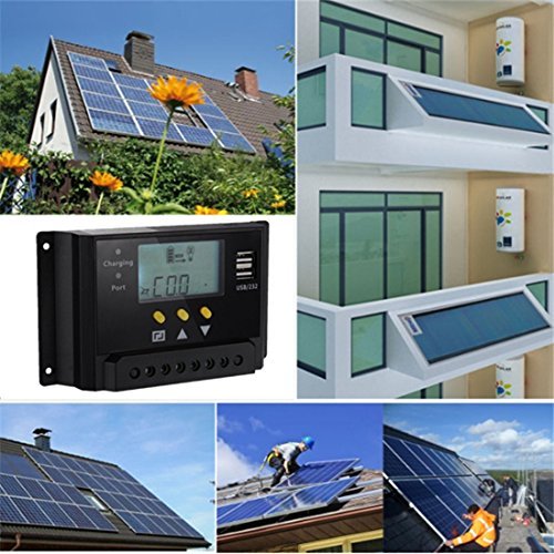 MOHOO 20A 12V/24V PWM Solar Panel Solar Regulator Charge Controller LCD USB Charge Port