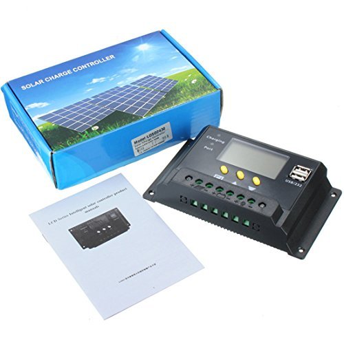 MOHOO 20A 12V/24V PWM Solar Panel Solar Regulator Charge Controller LCD USB Charge Port