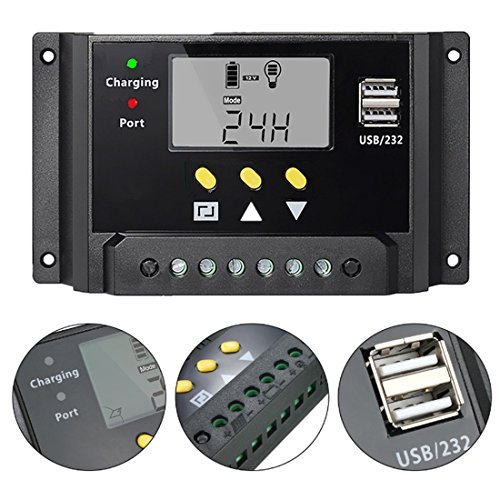 MOHOO 30A Solar Charge Controller Solar Panel Battery Intelligent Regulator with USB Charge Port Display