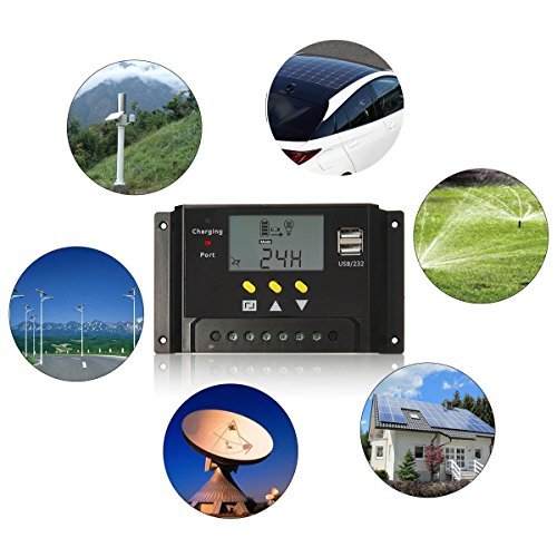 MOHOO 30A Solar Charge Controller Solar Panel Battery Intelligent Regulator with USB Charge Port Display