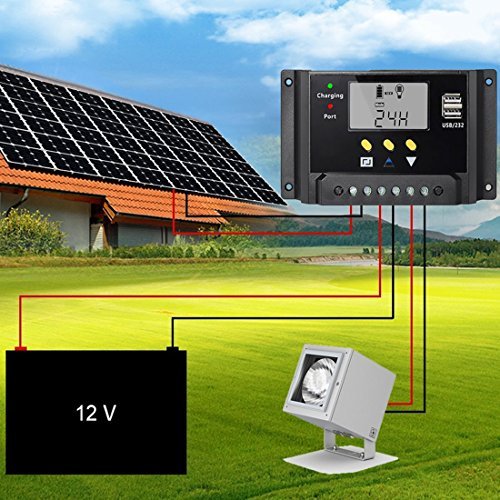 MOHOO 30A Solar Charge Controller Solar Panel Battery Intelligent Regulator with USB Charge Port Display