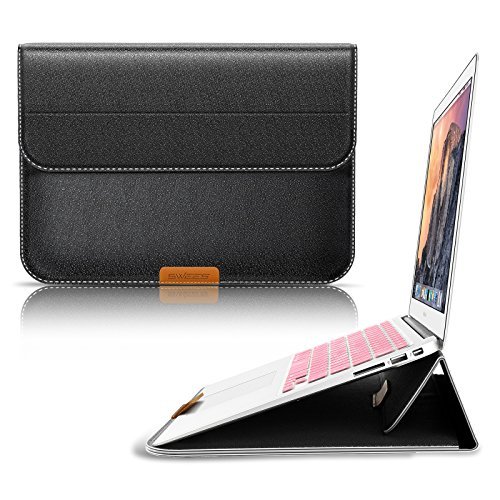 Macbook 12 Inch Case Sleeve with Stand Function, Swees 12 Inch Apple New Macbook Ultrabook Wallet Sleeve PU Leather Cover Case Laptop Carrying Bag with Rear Pocket Design, Black