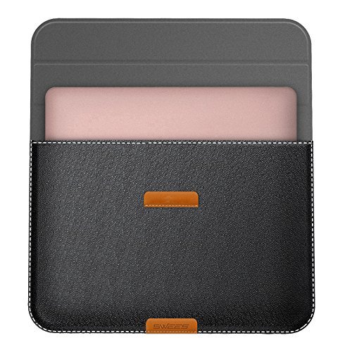 Macbook 12 Inch Case Sleeve with Stand Function, Swees 12 Inch Apple New Macbook Ultrabook Wallet Sleeve PU Leather Cover Case Laptop Carrying Bag with Rear Pocket Design, Black