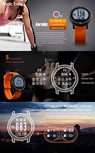 Makibes Aerobic A1 IP67 Sports Smart Watch Heart Rate Monitor Fitness Tracker Sleep Monitor Pedometer Call SMS Reminder