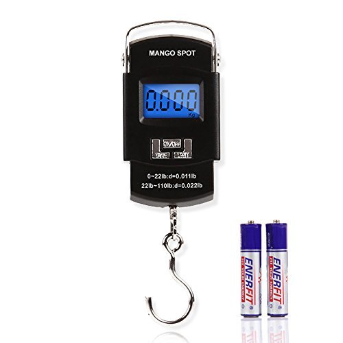 Mango Spot LCD Electronic Balance Digital Fishing Hook Hanging Scale 110 Pound/50 Killogram, 10 Gram , 2 AAA Batteries Included