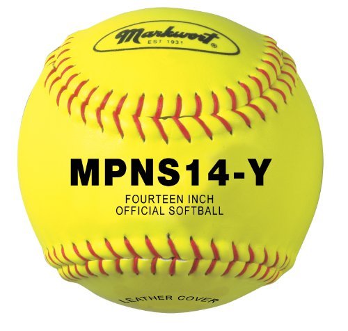 Markwort 14-Inch Synthetic Cover Softball (Yellow with Red Stitch)