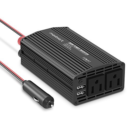 Maxboost 300W Power Inverter Dual 110V AC Outlet + Two 2.4A/24W USB Smart Ports Car Charger [Aluminum Body] DC 12V to 110V AC + DC 5V USB Battery Charger for laptop,iPad,iPhone,Tablet,phone