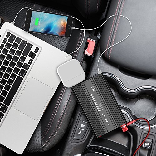 Maxboost 300W Power Inverter Dual 110V AC Outlet + Two 2.4A/24W USB Smart Ports Car Charger [Aluminum Body] DC 12V to 110V AC + DC 5V USB Battery Charger for laptop,iPad,iPhone,Tablet,phone