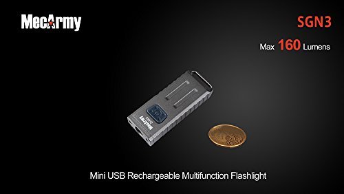 MecArmy SGN3 BUNDLE with a Grey Mini Rechargeable LED Flashlight, Rechargeable Lithium Polymer Battery, and a Mini USB Light