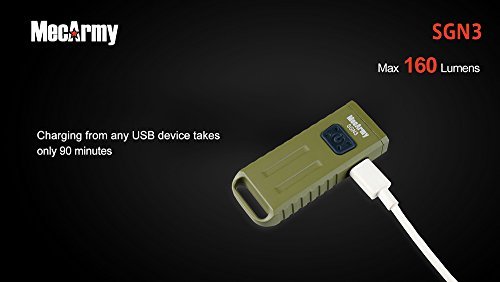 MecArmy SGN3 BUNDLE with a Grey Mini Rechargeable LED Flashlight, Rechargeable Lithium Polymer Battery, and a Mini USB Light