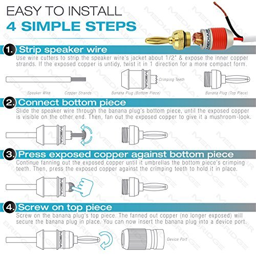 Mediabridge Banana Plugs - Corrosion-Resistant 24K Gold-Plated Connectors - 12 Pair/24 Banana Plugs (Part# SPC-BP2-12 )