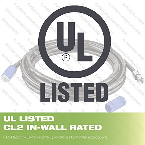 Mediabridge Coaxial Cable (50 Feet) with F-Male Connectors - Ultra Series - Tri-Shielded UL CL2 In-Wall Rated RG6 Digital Audio / Video - Includes Removable EZ Grip Caps (Part# CJ50-6BF-N1 )