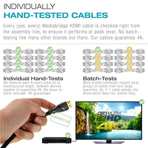 Mediabridge HDMI Cable (10 Feet) - Supports 4K@60Hz - High Speed, Hand-Tested, HDMI 2.0 Ready - UHD, 18Gbps, Audio Return Channel, Ethernet (Part# 91-02X-10B )