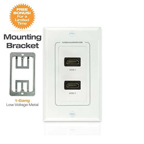 Mediabridge HDMI Wall Plate (2 Port) - [Latest Version - Supports 4K, 3D, ARC] Includes FREE Low Voltage Metal Mounting Bracket (1-Gang) - 2-Piece Inset Wall Plate for 2 HDMI (Part# WP1-HDMIX2 )