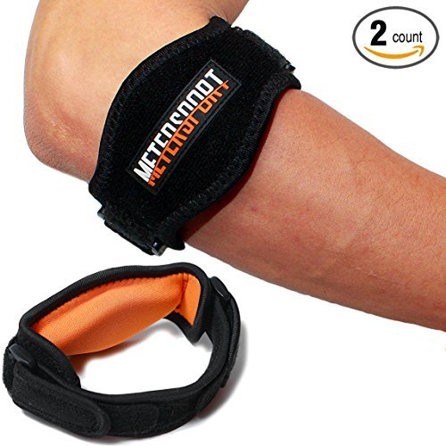 MeterSport - Best Tennis Elbow Brace (2 Count) with Compression Pad - Tennis and Golfer's Elbow Pain Relief - Prevents Elbow Tendonitis - Provides Tennis Elbow Support - Bonus Wristband & E-book