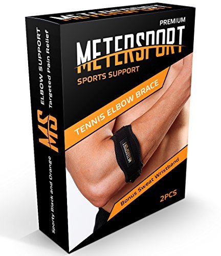 MeterSport - Best Tennis Elbow Brace (2 Count) with Compression Pad - Tennis and Golfer's Elbow Pain Relief - Prevents Elbow Tendonitis - Provides Tennis Elbow Support - Bonus Wristband & E-book