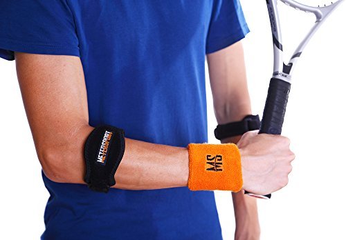 MeterSport - Best Tennis Elbow Brace (2 Count) with Compression Pad - Tennis and Golfer's Elbow Pain Relief - Prevents Elbow Tendonitis - Provides Tennis Elbow Support - Bonus Wristband & E-book