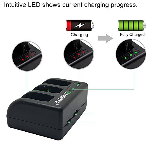 Mibote Rapid 3-Channel Battery Charger with USB Cable for GoPro Hero 5 Hero5 Black