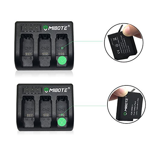 Mibote Rapid 3-Channel Battery Charger with USB Cable for GoPro Hero 5 Hero5 Black