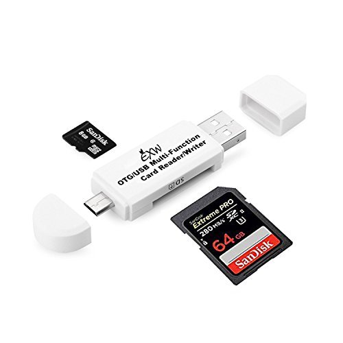 Micro USB OTG to USB 2.0 Adapter; SD/Micro SD Card Reader with standard USB Male & Micro USB Male Connector for Smartphones/Tablets with OTG Function (White)